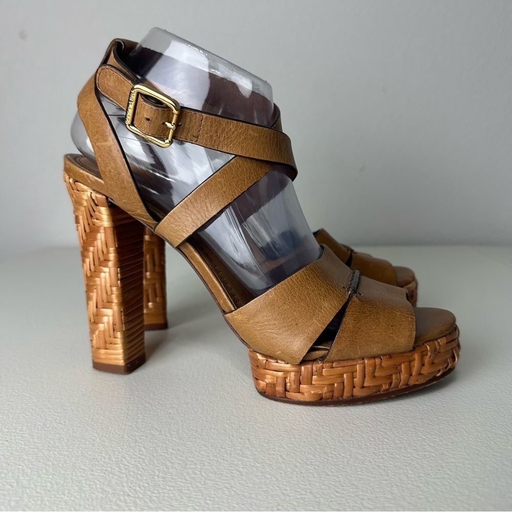 Tory Burch Brown Leather Cella Strappy Platform Sandal Pumps Size 9.5
